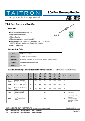FR207 Datasheet PDF TAITRON Components Incorporated