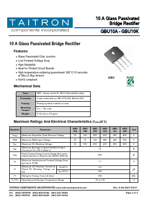 GBU10A Datasheet PDF TAITRON Components Incorporated