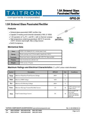 GP02-20 Datasheet PDF TAITRON Components Incorporated
