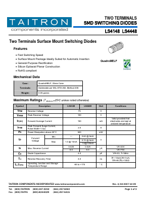 LS4148 Datasheet PDF TAITRON Components Incorporated