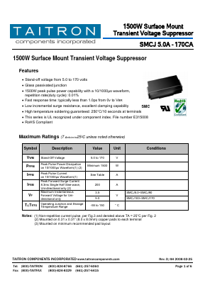 SMCJ7.5CA Datasheet PDF TAITRON Components Incorporated
