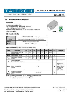 S2AA Datasheet PDF TAITRON Components Incorporated