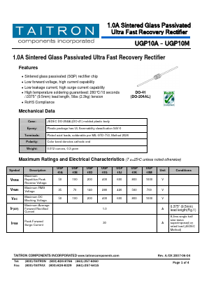 UGP10M Datasheet PDF TAITRON Components Incorporated