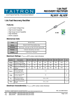 RL105F Datasheet PDF TAITRON Components Incorporated