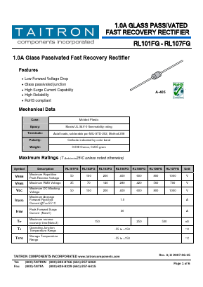 RL101FG Datasheet PDF TAITRON Components Incorporated