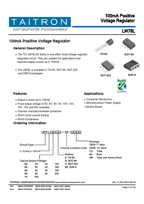 LM78L05K-XX-TU Datasheet PDF TAITRON Components Incorporated