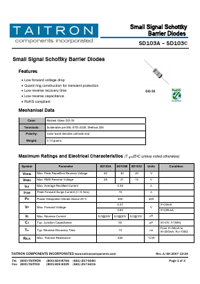 SD103B Datasheet PDF TAITRON Components Incorporated