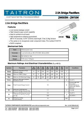 2W005M Datasheet PDF TAITRON Components Incorporated