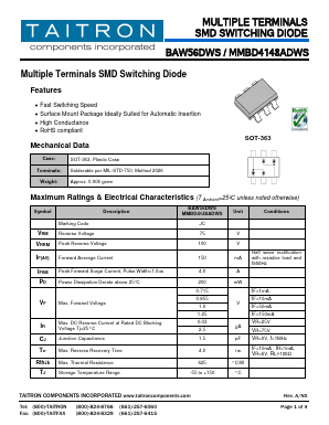 MMBD4148ADWS Datasheet PDF TAITRON Components Incorporated