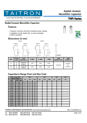 TMRS152K50X7RA-XX-TR30 Datasheet PDF TAITRON Components Incorporated