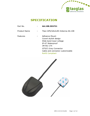 AA.108.301F21 Datasheet PDF Taoglas antenna solutions