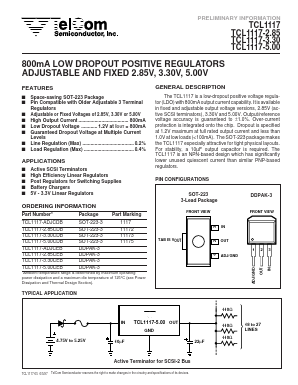TCL1117-ADJCDB Datasheet PDF TelCom Semiconductor, Inc