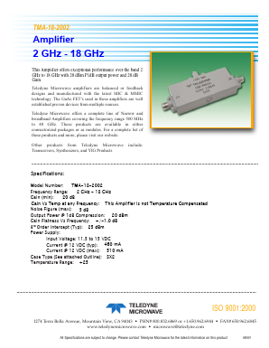 TMA-18-2002 Datasheet PDF Teledyne Technologies Incorporated