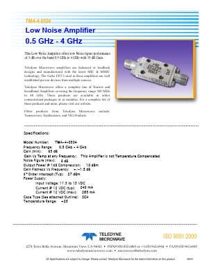 TMA-4-0504 Datasheet PDF Teledyne Technologies Incorporated