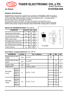 BTA08-600B Datasheet PDF Tiger Electronic
