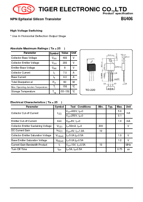 BU406 Datasheet PDF Tiger Electronic