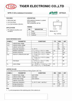 BFR92A Datasheet PDF Tiger Electronic