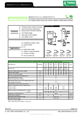 MBRB20100CTG Datasheet PDF Thinki Semiconductor Co., Ltd.