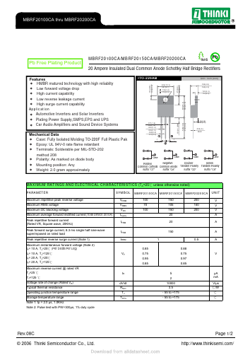 MBRF20100CA Datasheet PDF Thinki Semiconductor Co., Ltd.