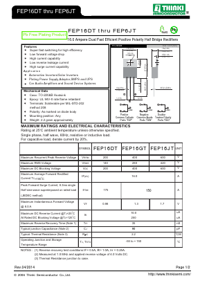 FEP16JT Datasheet PDF Thinki Semiconductor Co., Ltd.