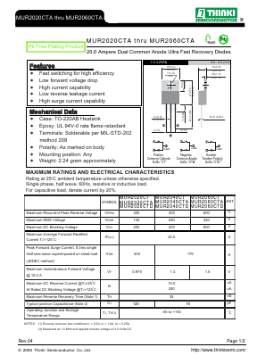 MUR2020CTA Datasheet PDF Thinki Semiconductor Co., Ltd.