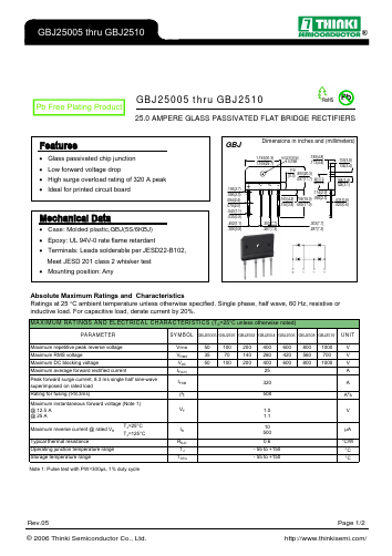 GBJ2502 Datasheet PDF Thinki Semiconductor Co., Ltd.