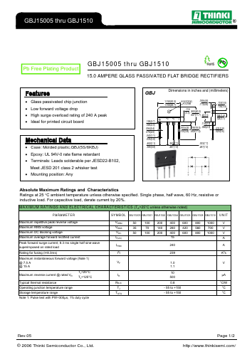 GBJ1504 Datasheet PDF Thinki Semiconductor Co., Ltd.
