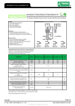 MUR860CTR Datasheet PDF Thinki Semiconductor Co., Ltd.