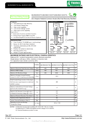 MUR20100CTA Datasheet PDF Thinki Semiconductor Co., Ltd.