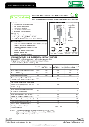 MUR20100FCA Datasheet PDF Thinki Semiconductor Co., Ltd.