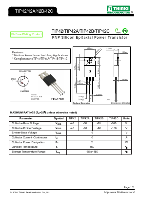TIP42A Datasheet PDF Thinki Semiconductor Co., Ltd.