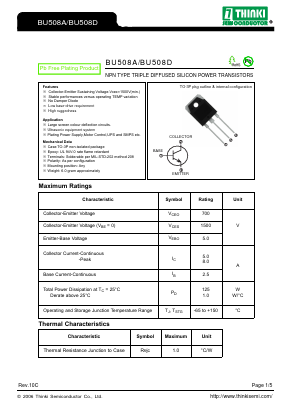 BU508D Datasheet PDF Thinki Semiconductor Co., Ltd.
