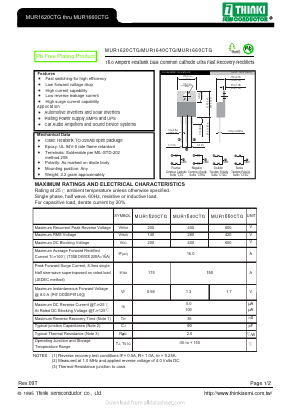 MUR1620CTG Datasheet PDF Thinki Semiconductor Co., Ltd.