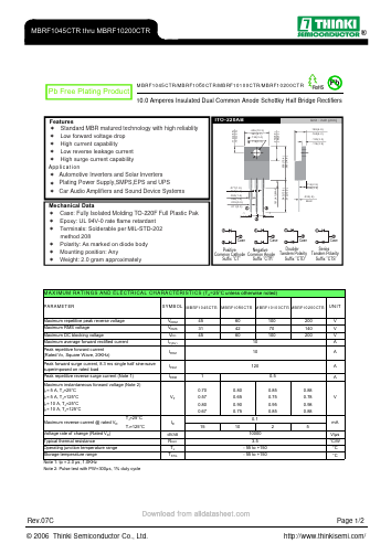 MBRF1060CTR Datasheet PDF Thinki Semiconductor Co., Ltd.