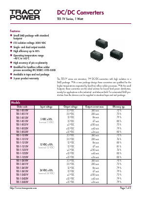 TES1-0512V Datasheet PDF TRACO Electronic AG