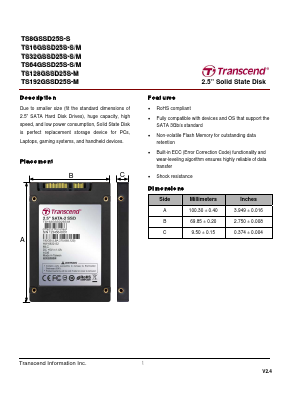 TS64GSSD25S-S Datasheet PDF Transcend Information. Inc.