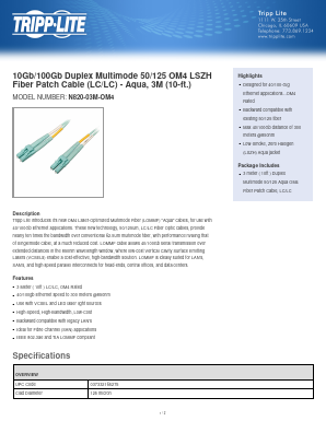 N820-03M-OM4 Datasheet PDF Tripp Lite. All Rights Reserved