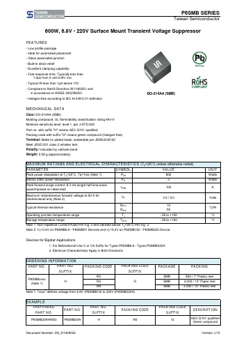 P6SMB10A Datasheet PDF TSC Corporation