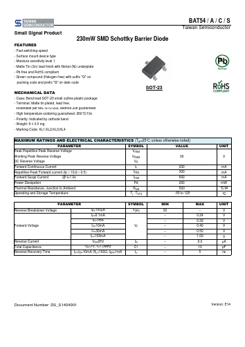BAT54C-B0RFG Datasheet PDF TSC Corporation