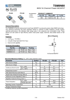 TSM8N80CZ Datasheet PDF TSC Corporation