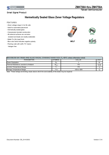 ZM4745A-L0L0G Datasheet PDF TSC Corporation