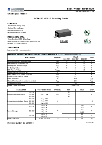 B5819W Datasheet PDF TSC Corporation