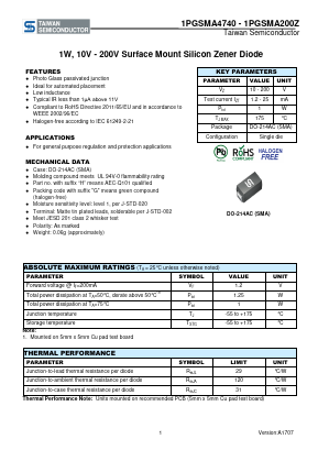 1PGSMA4745HF2G Datasheet PDF TSC Corporation