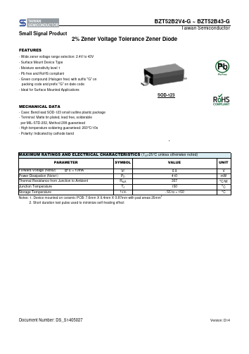 BZT52B43-G Datasheet PDF TSC Corporation