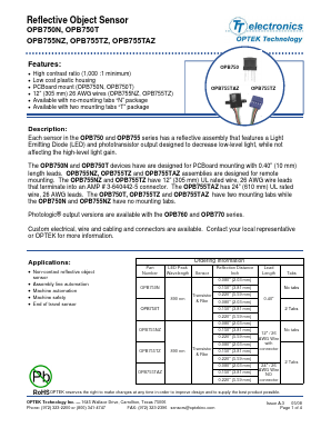 OPB755NZ Datasheet PDF TT Electronics.
