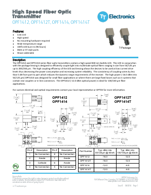 OPF1412T Datasheet PDF TT Electronics.