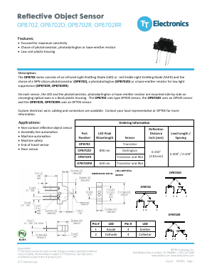 OPB702D Datasheet PDF TT Electronics.