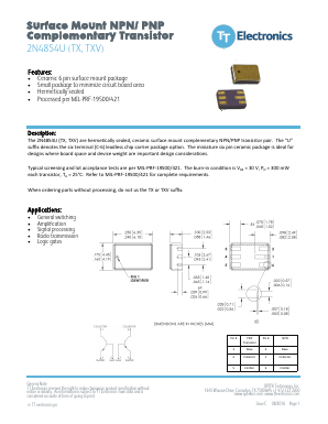 2N4854U Datasheet PDF TT Electronics.
