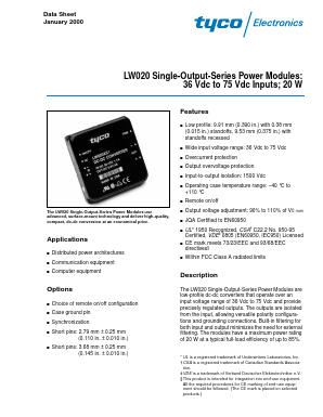 LW020A Datasheet PDF Tyco Electronics -> TE Connectivity