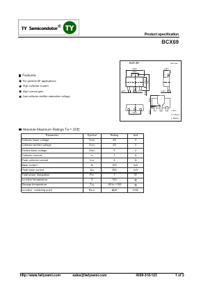 BCX69 Datasheet PDF TY Semiconductor